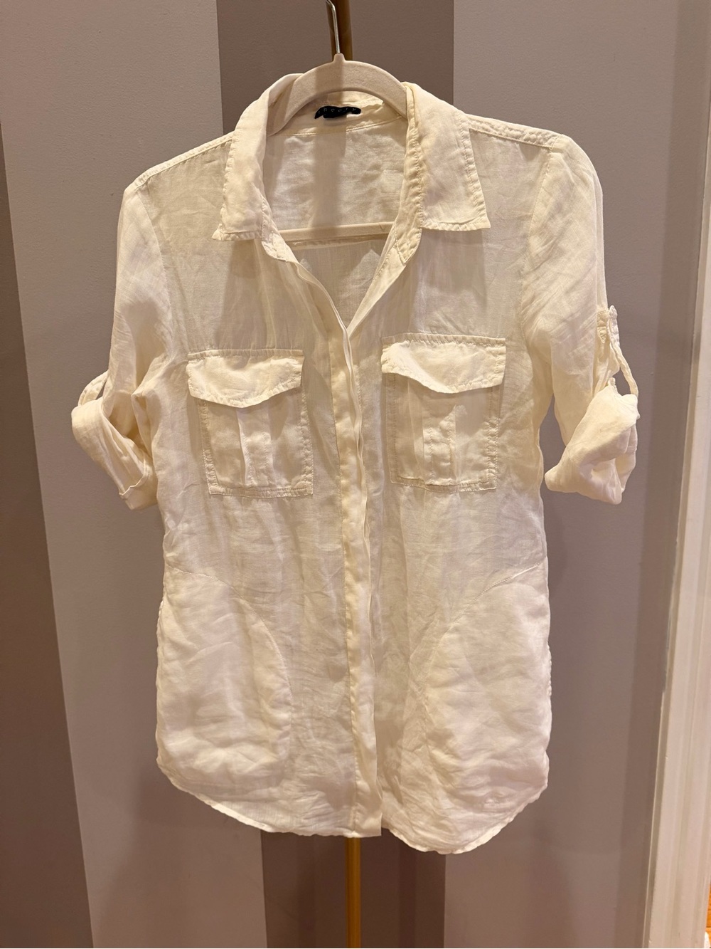 Theory Cream Button-Down Utility Linen Shirt